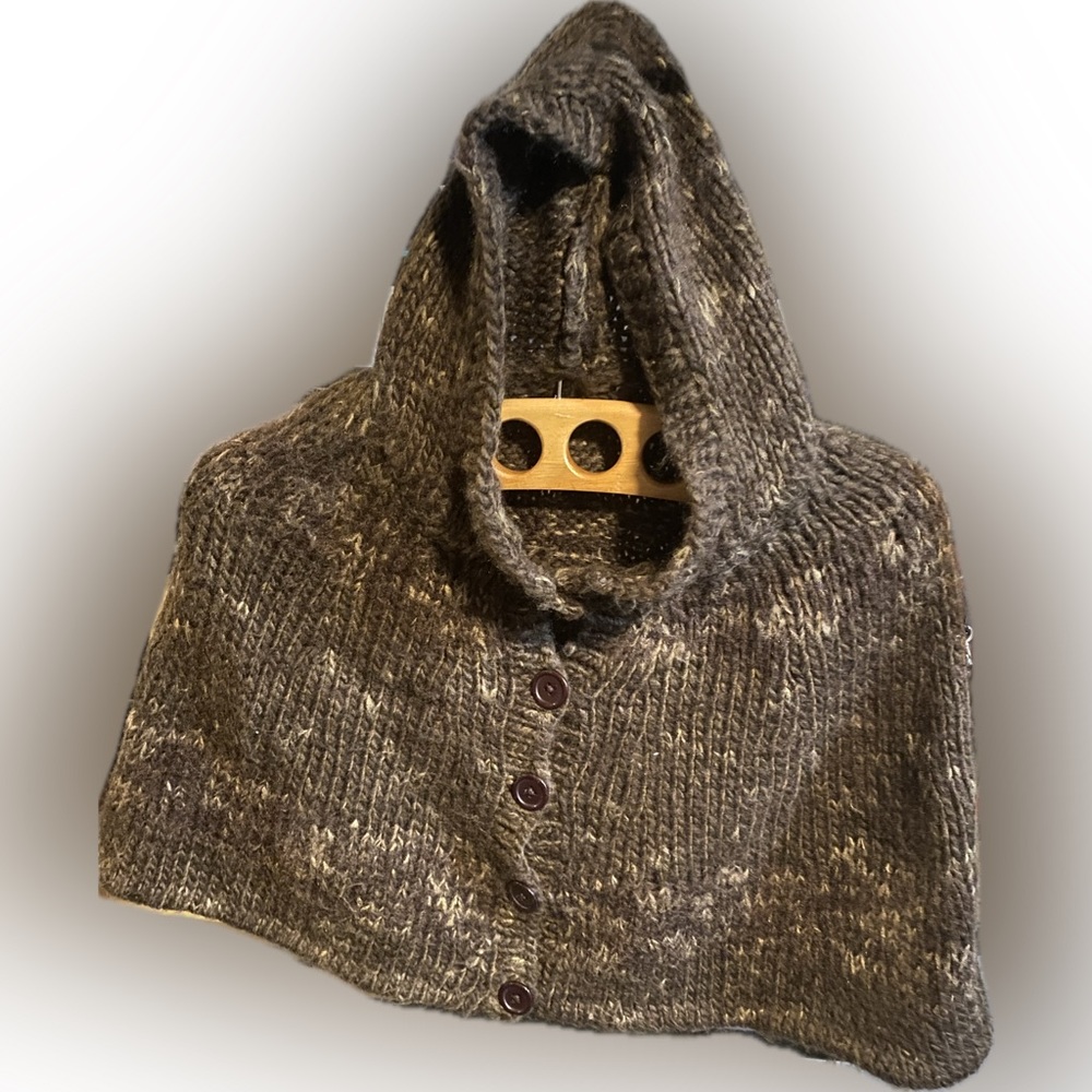 Cropped poncho sweater with hood